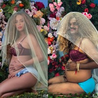 Kalau dilihat dari perutnya sih udah sama nih. Yang bikin salfok cuma kumisnya aja. Sejak kapan Beyonce jadi punya kumis tebal kayak gitu deh? Foto: Instagram/@sulebrities