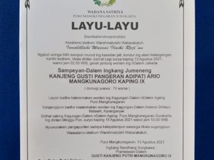 Mangkunegara IX Akan Dimakamkan di Girilayu Karanganyar Hari Minggu