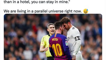 Ramos bahkan menawari Messi dan keluarga agar tinggal di rumahnya dulu. Apakah kita hidup di dunia paralel? Foto: Twitter