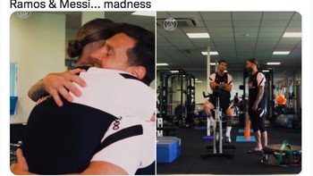 Sungguh kegilaan, Messi dan Ramos berpelukan. Foto: Twitter