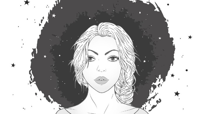 Cancer zodiac sign and constellation. Vector illustration with a beautiful horoscope symbol girl on grunge background.