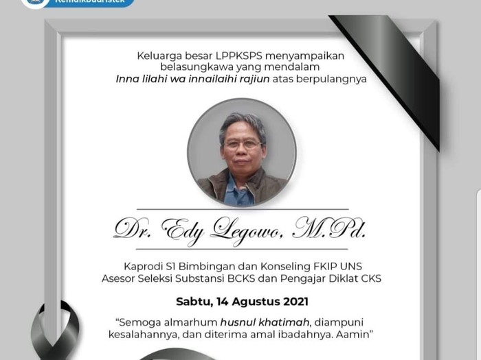 Kepala Program Studi (Kaprodi) Bimbingan dan Konseling UNS Eddy Legowo wafat karena COVID