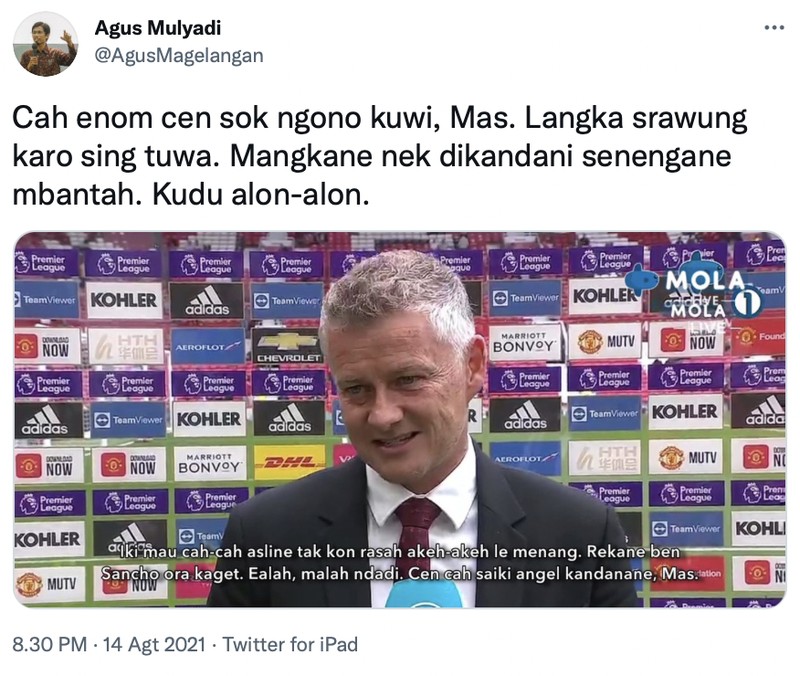 Netizen merayakan kemenangan Manchester United vs Leeds United dengan skor 5-1 di stadion Old Trafford, Sabtu (14/8) waktu setempat.