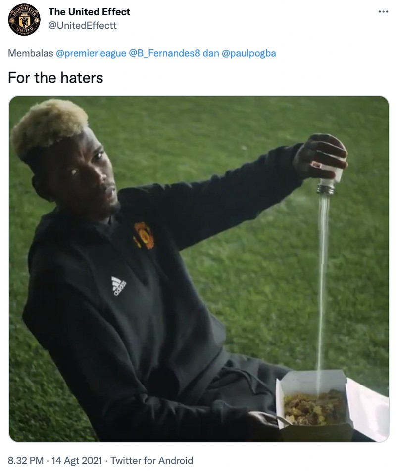 Netizen merayakan kemenangan Manchester United vs Leeds United dengan skor 5-1 di stadion Old Trafford, Sabtu (14/8) waktu setempat.