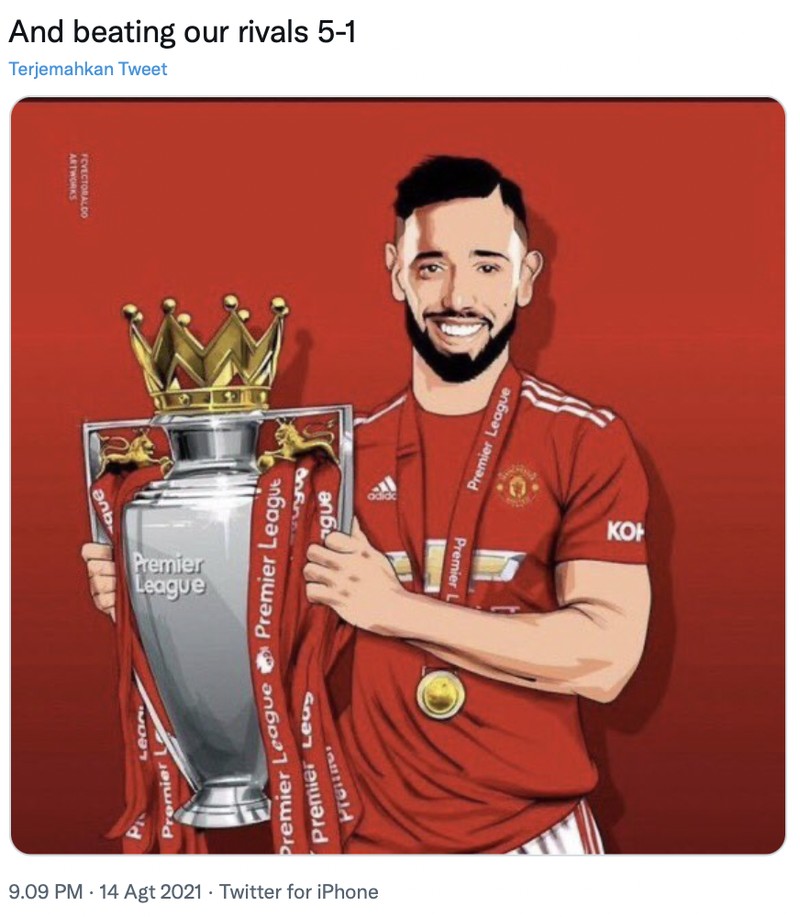 Netizen merayakan kemenangan Manchester United vs Leeds United dengan skor 5-1 di stadion Old Trafford, Sabtu (14/8) waktu setempat.