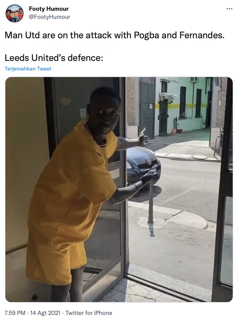 Netizen merayakan kemenangan Manchester United vs Leeds United dengan skor 5-1 di stadion Old Trafford, Sabtu (14/8) waktu setempat.