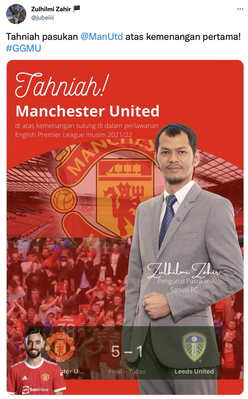 Netizen merayakan kemenangan Manchester United vs Leeds United dengan skor 5-1 di stadion Old Trafford, Sabtu (14/8) waktu setempat.