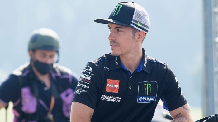 SPIELBERG, AUSTRIA - AUGUST 13: Maverick Vinales of Spain and Monster Energy Yamaha MotoGP Team looks on on the service road during the MotoGP free practice 1 during the MotoGP of Austria - Free Practice at Red Bull Ring on August 13, 2021 in Spielberg, Austria. (Photo by Mirco Lazzari gp/Getty Images)