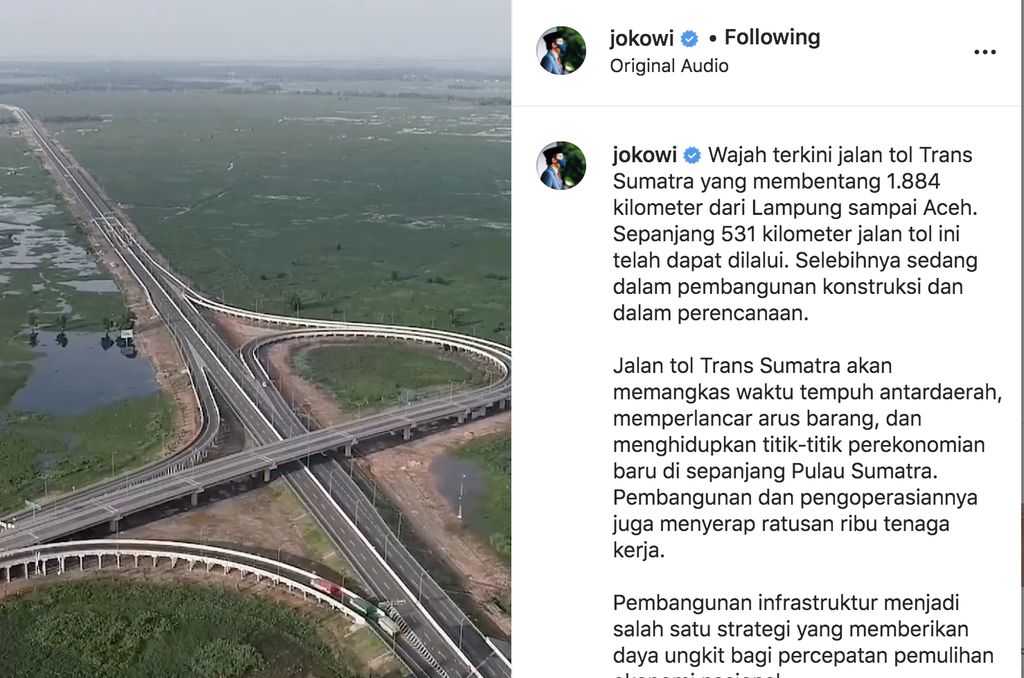 Tol Trans Sumatera (Instagram Jokowi)