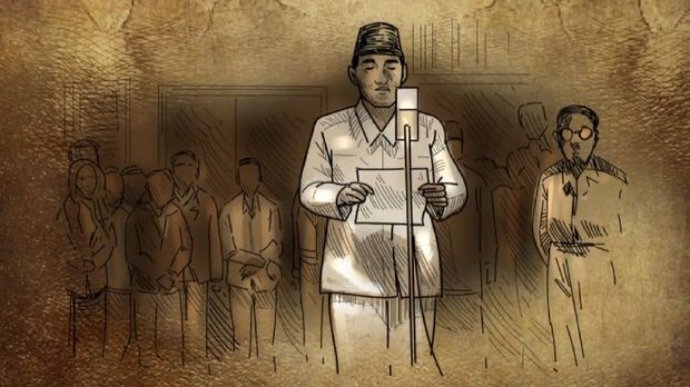 Animasi pembacaan teks Proklamasi (Foto: Tangkapan layar video di Rumah Digital Indonesia)