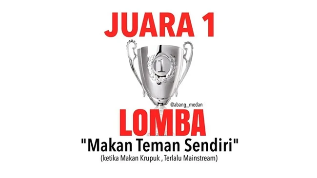 Biar nggak mainstream, lomba makan kerupuknya diganti dengan lomba makan teman sendiri. Dijamin setelahnya pemenang akan dijauhi dan dimusuhi. Sudah siap? Foto: Instagram