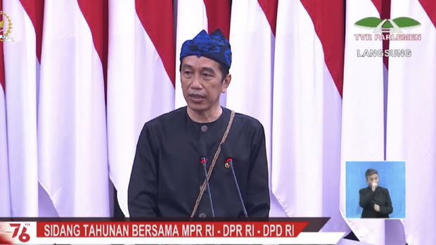 Pidato Kenegaraan Presiden RI Joko Widodo pada sidang tahunan MPR RI dan sidang bersama DPR RI-DPD RI. (Tangkapan layar youtube DPR RI)