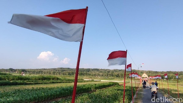 Pemasangan bendera dilakukan sejak 31 Juli 2021. Prosesnya melibatkan seluruh warga dan memakan waktu hingga 4 hari. (Jalu Rahman Dewantara/detikcom) Pemasangan bendera dilakukan sejak 31 Juli 2021. Prosesnya melibatkan seluruh warga dan memakan waktu hingga 4 hari. (Jalu Rahman Dewantara/detikcom)