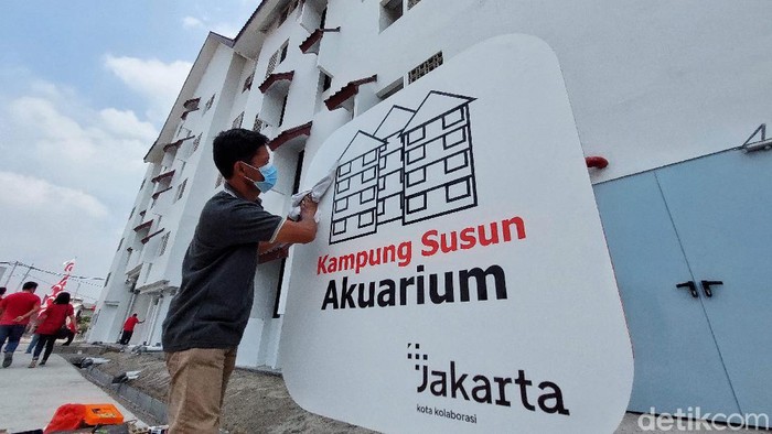 Begini Wujud Kampung Susun Akuarium Suasana Tower Kampung Susun yang akan diresmikan hari ini di kawasan Kampung Akuarium, Jakarta Utara, Selasa (17/8).
