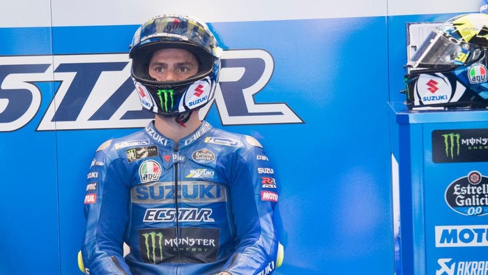 SPIELBERG, AUSTRIA - AUGUST 13:  Joan Mir of Spain and Team Suzuki ECSTAR looks on in box during the MotoGP of Austria - Free Practice at Red Bull Ring on August 13, 2021 in Spielberg, Austria. (Photo by Mirco Lazzari gp/Getty Images)