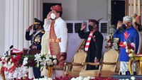 Peringatan dalam rangka Hari Ulang Tahun ke-76 Kemerdekaan RI kali ini mengusung tema Indonesia Tangguh, Indonesia Tumbuh, Selasa (17/8/2021).