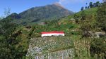 Bendera Merah Putih Raksasa Membentang di Kaki Gunung Merbabu