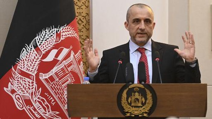 Vice President of Afghanistan Amrullah Saleh speaks during a function at the Afghan presidential palace in Kabul on August 4, 2021. (Photo by SAJJAD HUSSAIN / AFP)