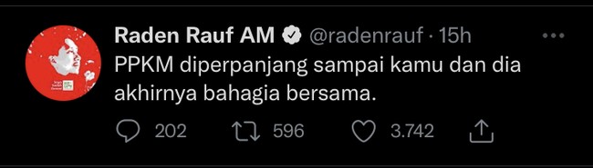 Jadi selama kamu belum bisa merelakan si doi bahagia sama yang lain, PPKM bakal terus diperpanjang terus nih. Makanya yuk move on dan relakan kalau dirinya bukan jodohmu. Foto: Twitter