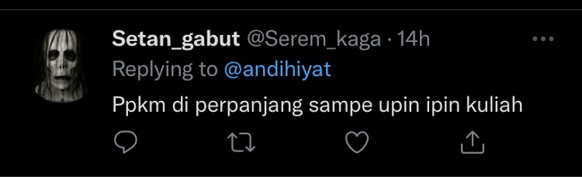 Kalau nunggu Upin Ipin sampai masuk kuliah sih kayaknya masih lama banget nih. Kalau menurut kamu, kira-kira PPKM bakal diberlakukan sampai kapan ya? Foto: Twitter