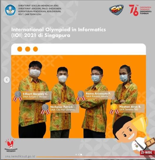 Pemenang Olimpiade Informatika Internasional 2021. Sumber: Instagram direktorat.sma