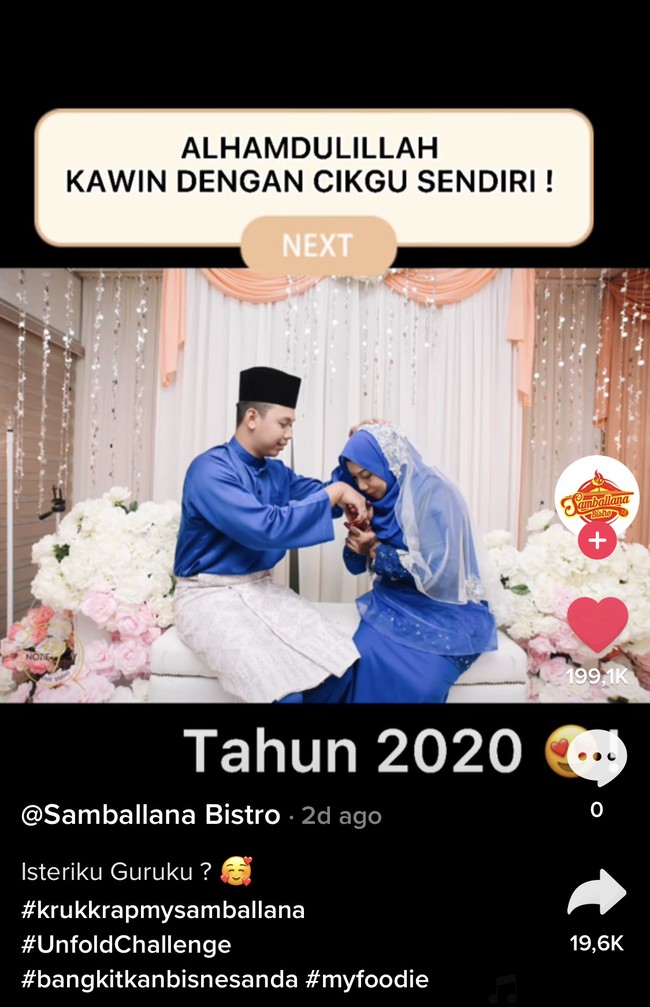 Pada saat itu kata Akmal, reaksi Suhana layaknya guru kepada muridnya. Wanita itu sama sekali tidak menyimpan perasaan pada Akmal. Foto: Dok. Tangkap layar akun TikTok @samballana_bistro78.