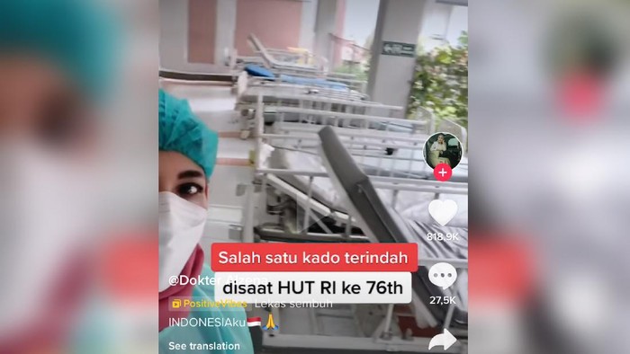 Viral momen pasien Corona pamerkan RS mulai bebas dari pasien COVID-19 Viral di TikTok seorang nakes menunjukkan kondisi RS sudah kosong, tidak lagi banyak pasien COVID-19 yang dirawat.