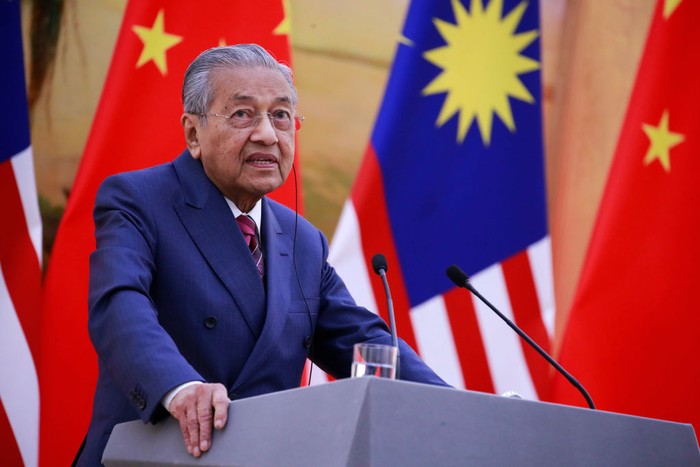BEIJING, CHINA - APRIL 26: Malaysian Prime Minister Mahathir Mohamad delivers his speech for the opening ceremony of the Belt and Road Forum for International Cooperation (BRF) April 26, 2019 in Beijing, China. (Photo by How Hwee Young-Pool/Getty Images)