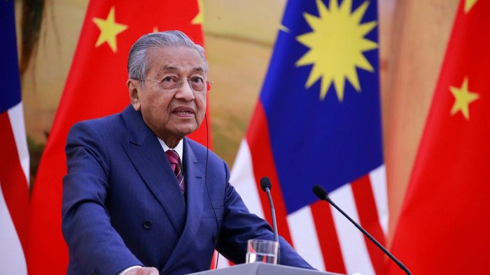 1139367222 BEIJING, CHINA - APRIL 26: Malaysian Prime Minister Mahathir Mohamad delivers his speech for the opening ceremony of the Belt and Road Forum for International Cooperation (BRF) April 26, 2019 in Beijing, China. (Photo by How Hwee Young-Pool/Getty Images)