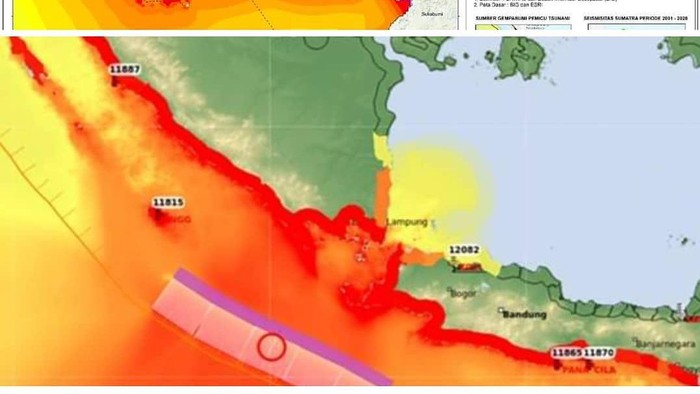 Hasil pemodelan BMKG, tsunami akibat gempa megathrust Selat Sunda dapat mencapai Jakarta. (dok BMKG)