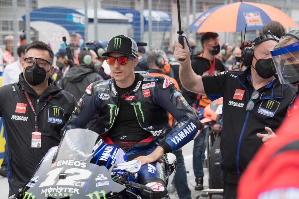 SPIELBERG, AUSTRIA - AUGUST 08:  Maverick Vinales of Spain and Monster Energy Yamaha MotoGP Team prepares to start on the grid during the MotoGP race during the MotoGP of Styria - Race at Red Bull Ring on August 08, 2021 in Spielberg, Austria. (Photo by Mirco Lazzari gp/Getty Images)