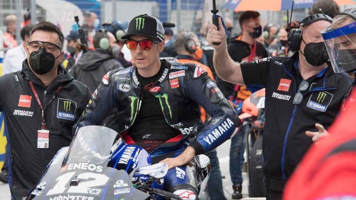 SPIELBERG, AUSTRIA - AUGUST 08:  Maverick Vinales of Spain and Monster Energy Yamaha MotoGP Team prepares to start on the grid during the MotoGP race during the MotoGP of Styria - Race at Red Bull Ring on August 08, 2021 in Spielberg, Austria. (Photo by Mirco Lazzari gp/Getty Images)