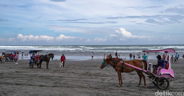 Meski masa PPKM belum usai dan objek wisata belum dibuka, namun warga sudah kangen piknik. Mereka berbondong-bondon datangi pantai Parangtritis.