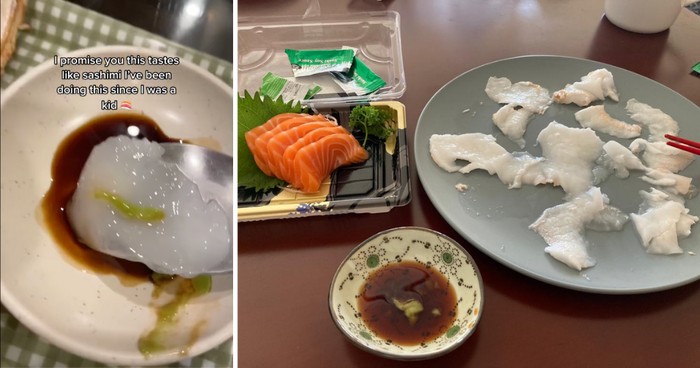 Cara makan kelapa unik dicocol pakai shoyu dan wasabi Cara makan kelapa unik dicocol pakai shoyu dan wasabi