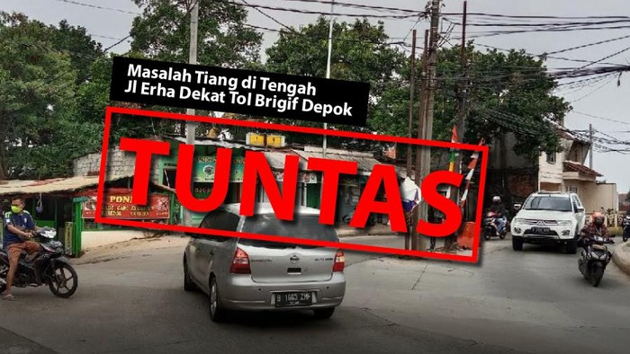 Masalah Tiang di Tengah Jl Erha Dekat Tol Brigif Depok TUNTAS