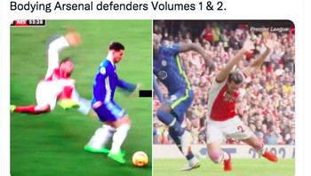 Bek Arsenal tampak tidak dapat berbuat apa-apa. Foto: Twitter