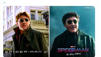Kemunculan Dr Octopus dulu di Spider-Man 2 dan sekarang di Spider-Man: No Way Home. Foto: Twitter