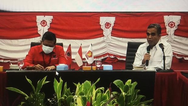 Pertemuan Sekjen PDIP Hasto Kristiyanto dengan Sekjen Gerindra Ahmad Muzani, di kantor DPP PDIP, Jl Diponegoro, Menteng, Jakarta Pusat, Selasa (24/8/2021).