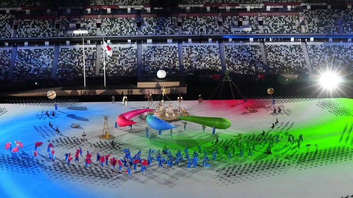 Tokyo 2020 Paralympics Opening Ceremony Entertainers perform during the opening ceremony for the 2020 Paralympics at the National Stadium in Tokyo, Tuesday, Aug. 24, 2021. (AP Photo/Eugene Hoshiko)