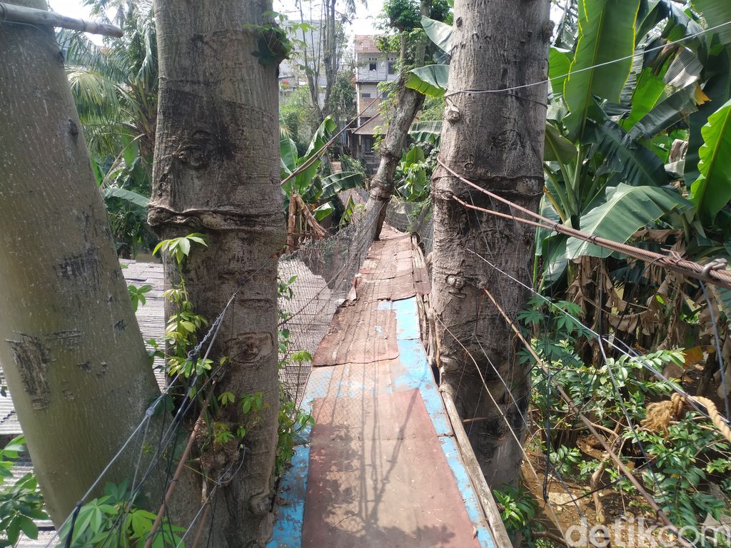 Jembatan gantung di Srengseng Sawah, Jakarta Selatan, 25 Agustus 2021. (Athika Rahma/detikcom)