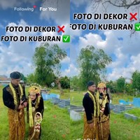 Video pengantin tersebut viral karena aksi mereka mengadakan sesi foto pernikahan yang tak biasa yaitu di kuburan. Aksi keduanya tersebut diunggah oleh akun TikTok @FuadFahRozi. Dalam video yang viral terlihat, pasangan pengantin masuk ke area kuburan dengan busana pengantin adat Jawa warna hitam. Dan mereka melakukan berbagai pose untuk sesi foto. Foto: Dok. Tangkap layar akun TikTok @FuadFahrozi.