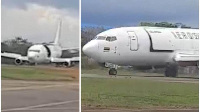 Pesawat Aerosucre Pintu pesawat kargo terbuka saat mendarat