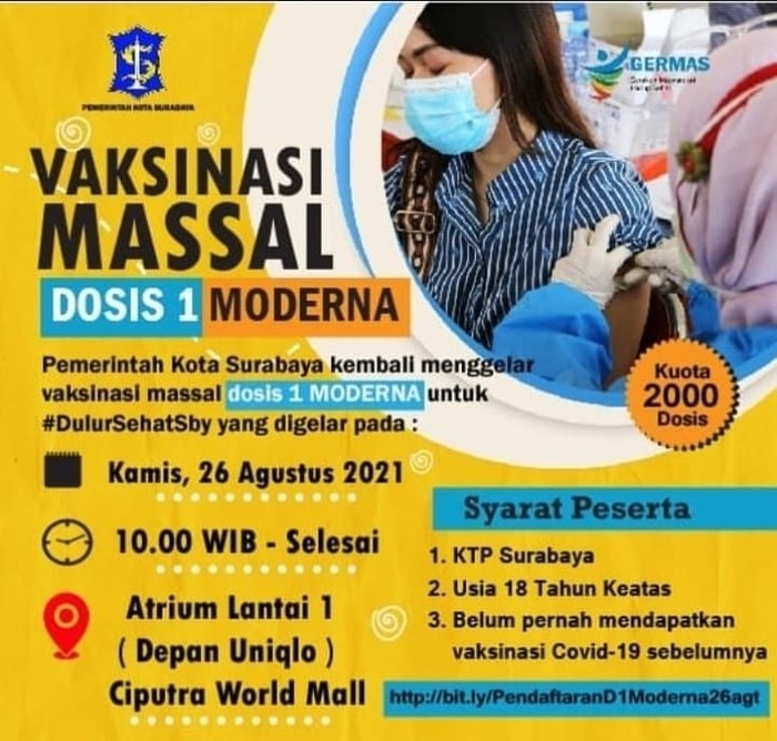 Hari ini warga Surabaya mulai mendapat vaksinasi moderna