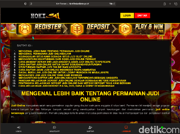 Tangkapan layar situs DPRD Bekasi disusupi judi online
