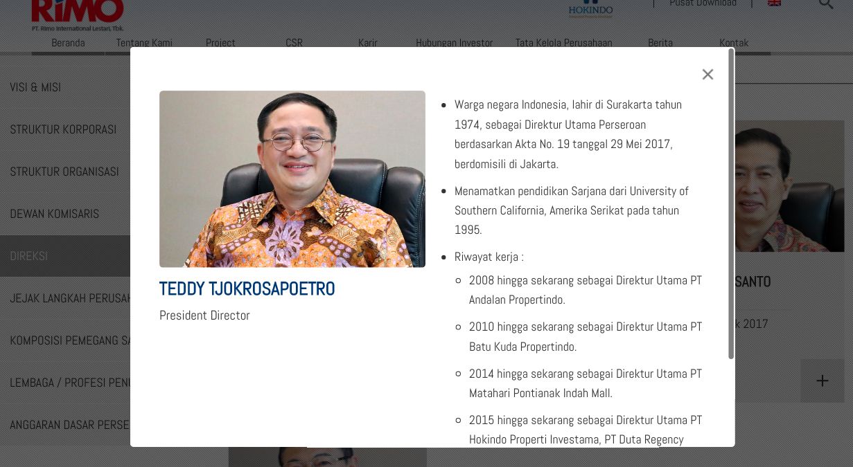 Teddy Tjokrosaputro, dok RIMO