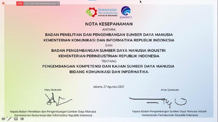 Tingkatkan SDM, Kominfo & Kemenperin Tandatangani Nota Kesepahaman Kementerian Komunikasi dan Informatika dan Kemenperin menandatangani nota kesepahaman. Langkah ini untuk meningkatkan ekosistem SDM di bidang industri, komunikasi, dan informatika.