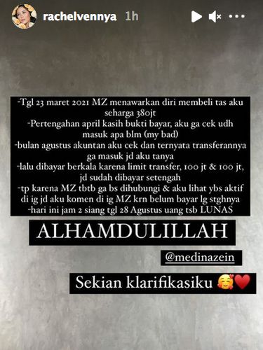 Klarifikasi Rachel Vennya terkait utang Medina Zein