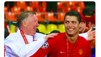 Ronaldo dibesarkan MU dan Alex Ferguson dan kini kembali. Foto: Twitter