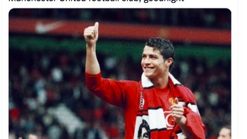 Netizen ini mengingatkan bahwa Ronaldo kini bermain lagi untuk MU. Foto: Twitter