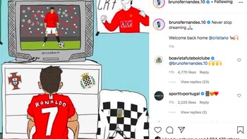 Bruno Fernandes memajang foto ini di Instagram, memperlihatkan Cristiano Ronaldo adalah idolanya sejak kecil. Foto: Instagram